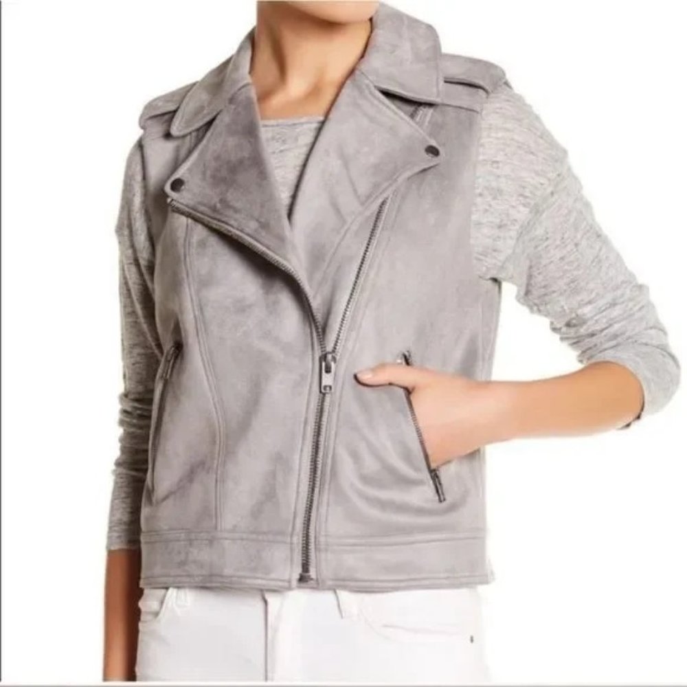 Philosophy Gray Faux Suede Moto Vest Sz L NWT